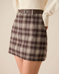 Brown Plaid Straight Mini Skirt | Rihoas