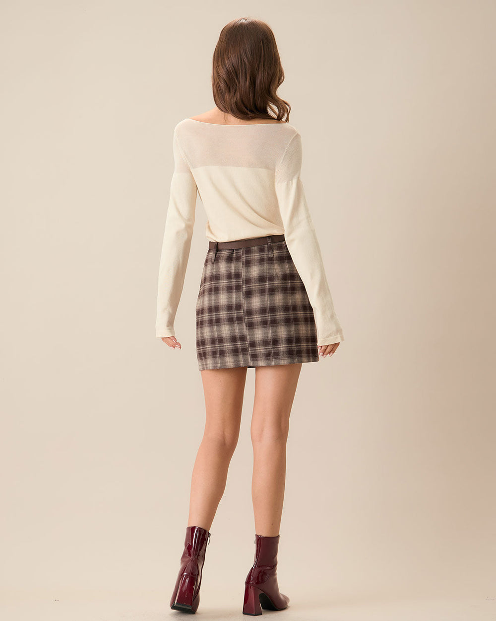 Brown Plaid Straight Mini Skirt | Rihoas