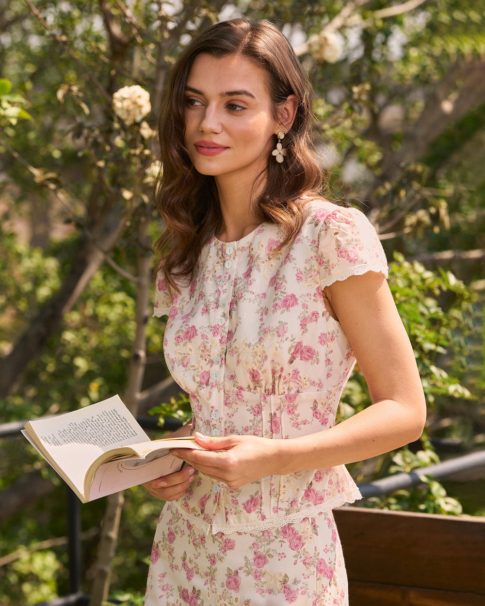Pink Floral Embroidery Button Blouse | Rihoas