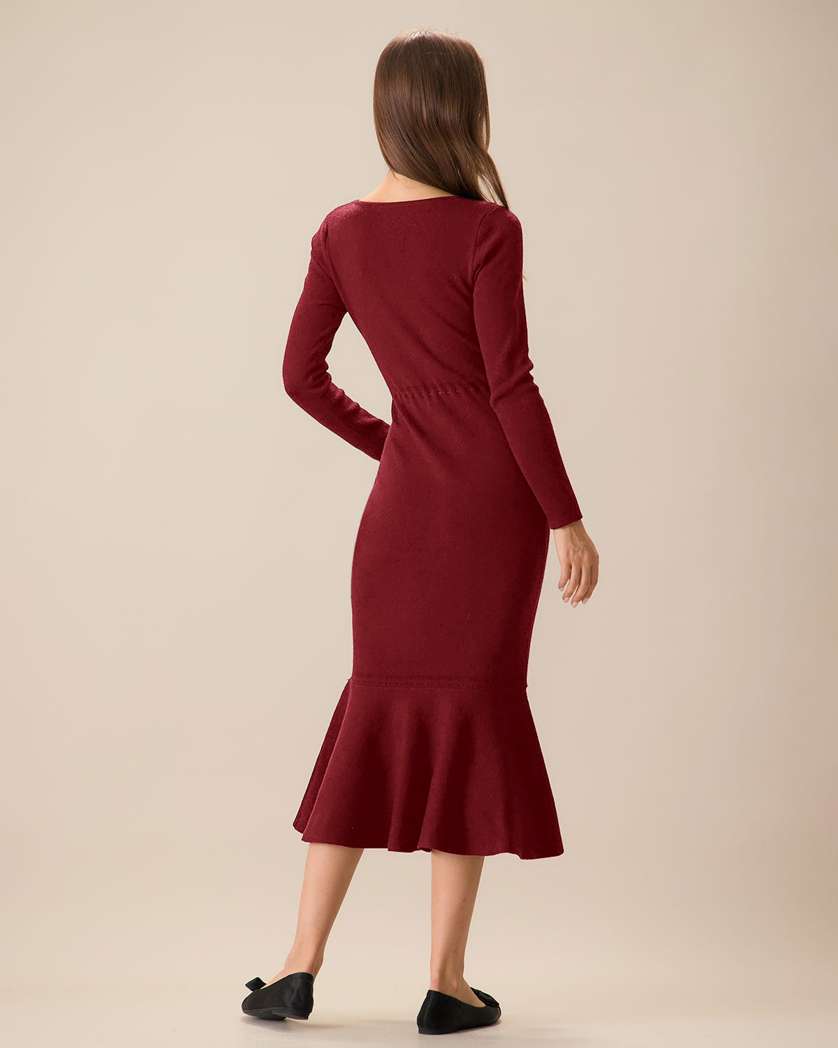Red Square Neck Mermaid Sweater Dress | Rihoas