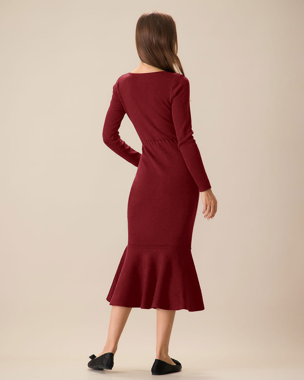 Red Square Neck Mermaid Sweater Dress | Rihoas