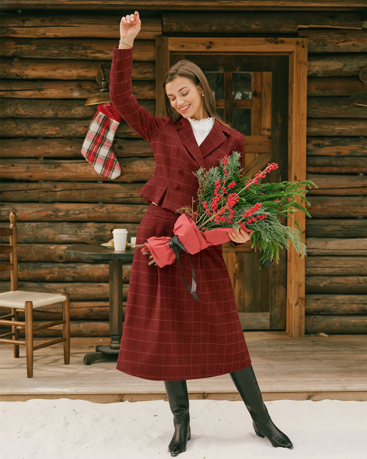 Red Plaid A-Line Midi Skirt | Rihoas