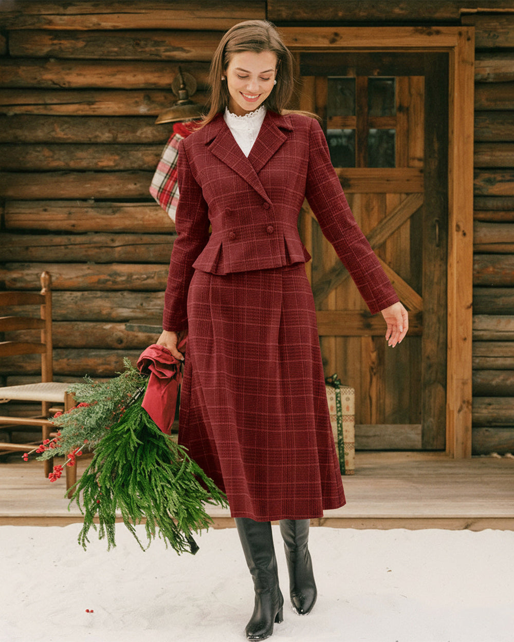 Red Plaid A-Line Midi Skirt | Rihoas