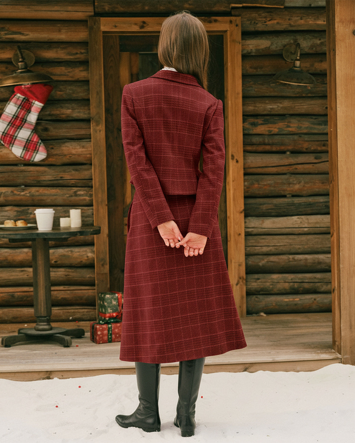 Red Plaid A-Line Midi Skirt | Rihoas