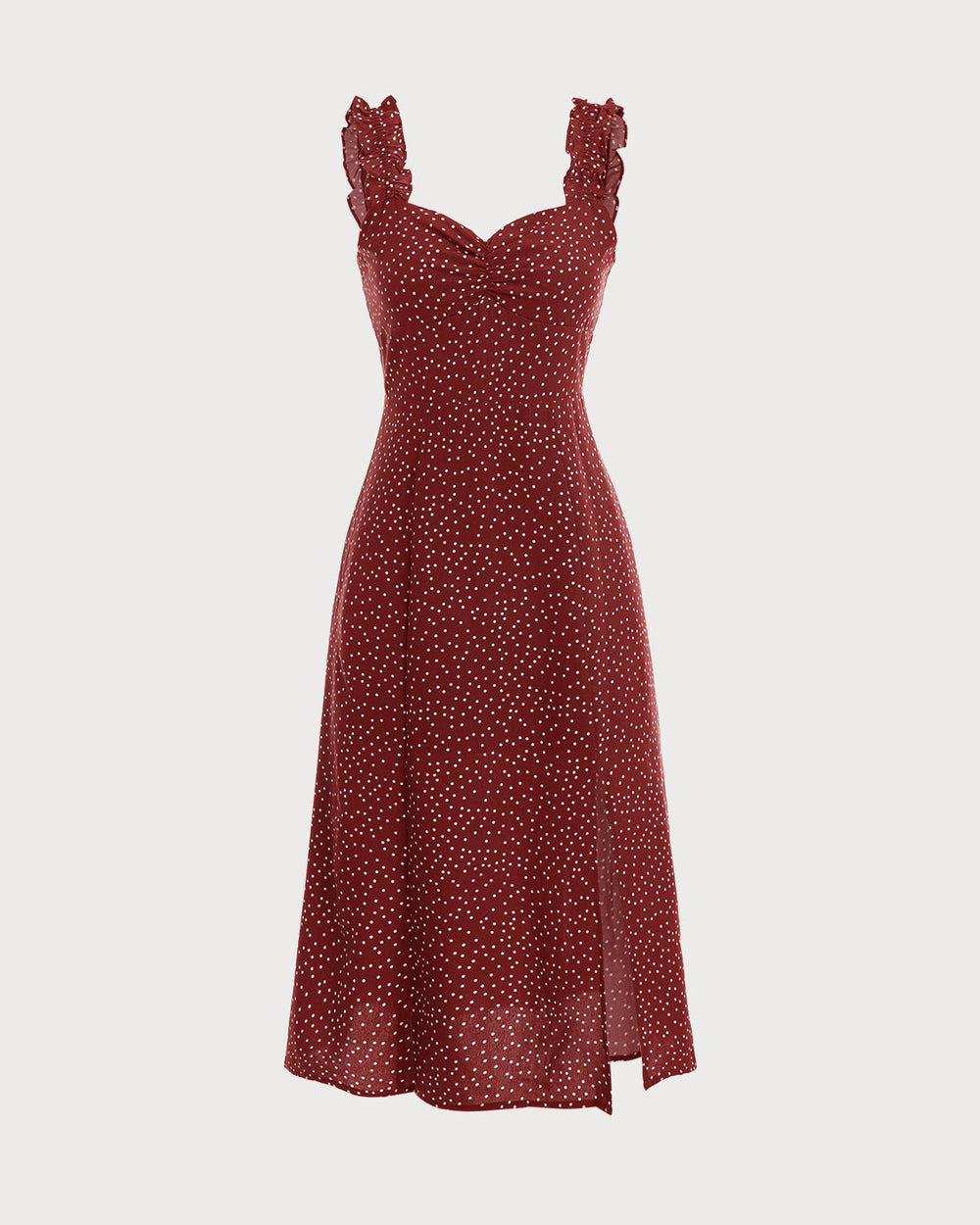 The Red Frill Trim Side Split Midi Dress | Rihoas
