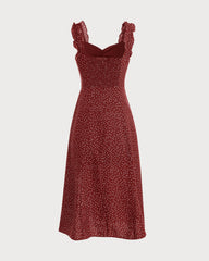 The Red Frill Trim Side Split Midi Dress | Rihoas
