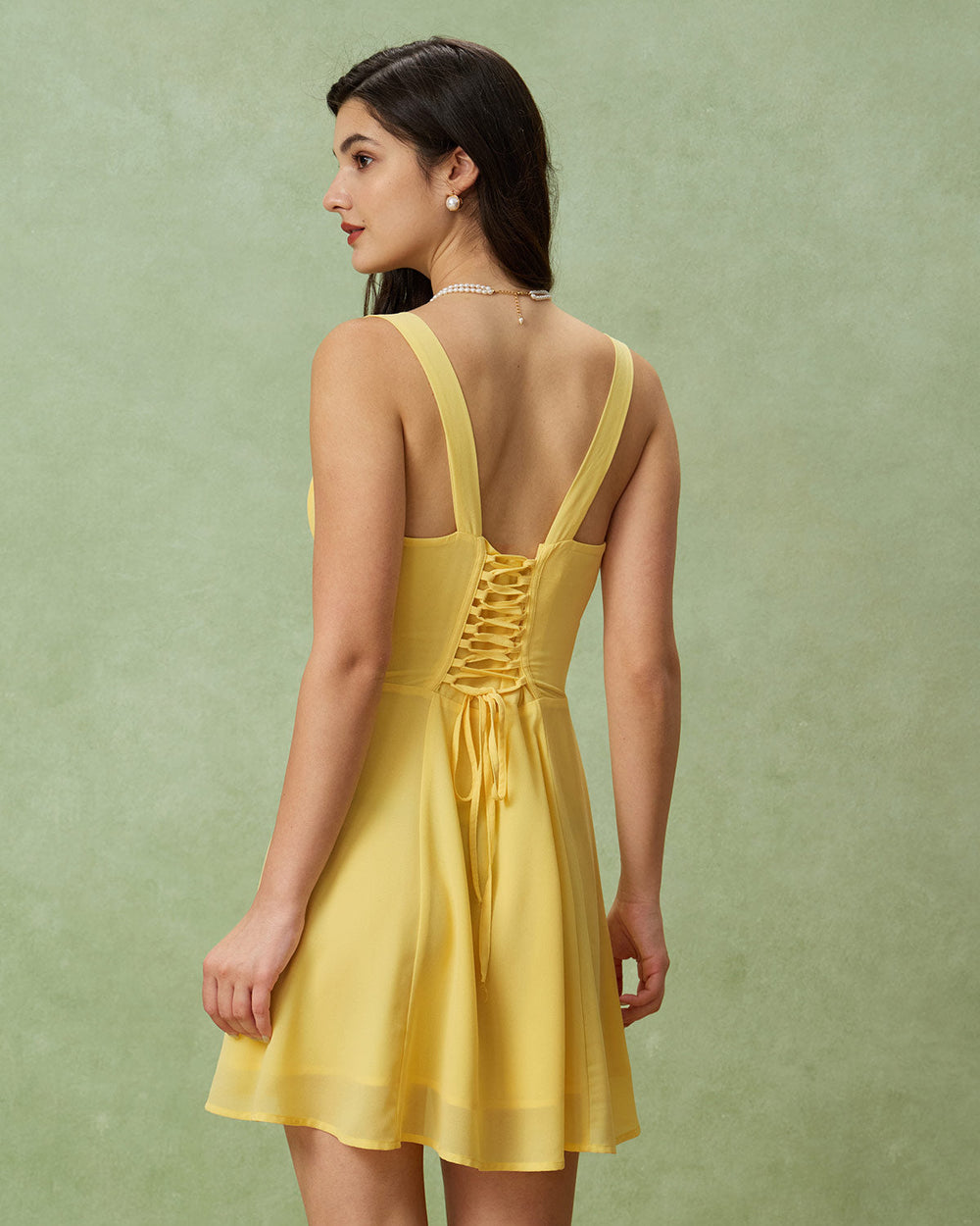 Yellow Square Neck Ruched Mini Dress | Rihoas