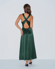 Green Cowl Neck Satin Maxi Dress | Rihoas