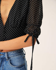 Black V-Neck Polka Dot Blouse | Rihoas