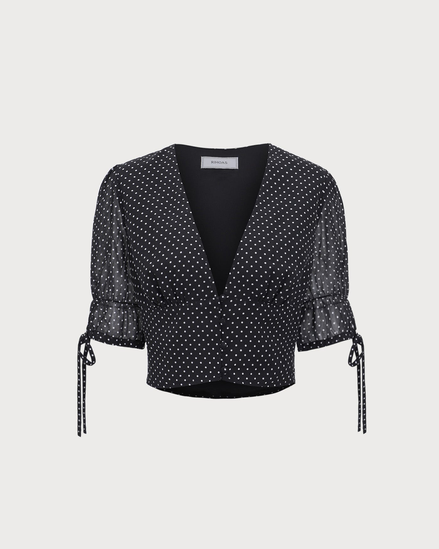 Black V-Neck Polka Dot Blouse | Rihoas