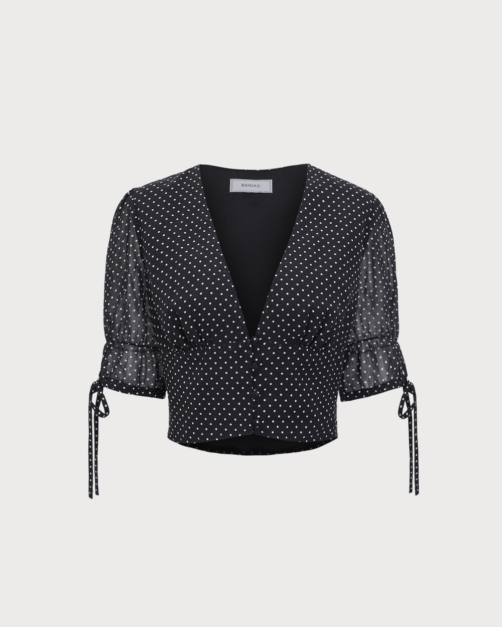 Black V-Neck Polka Dot Blouse | Rihoas