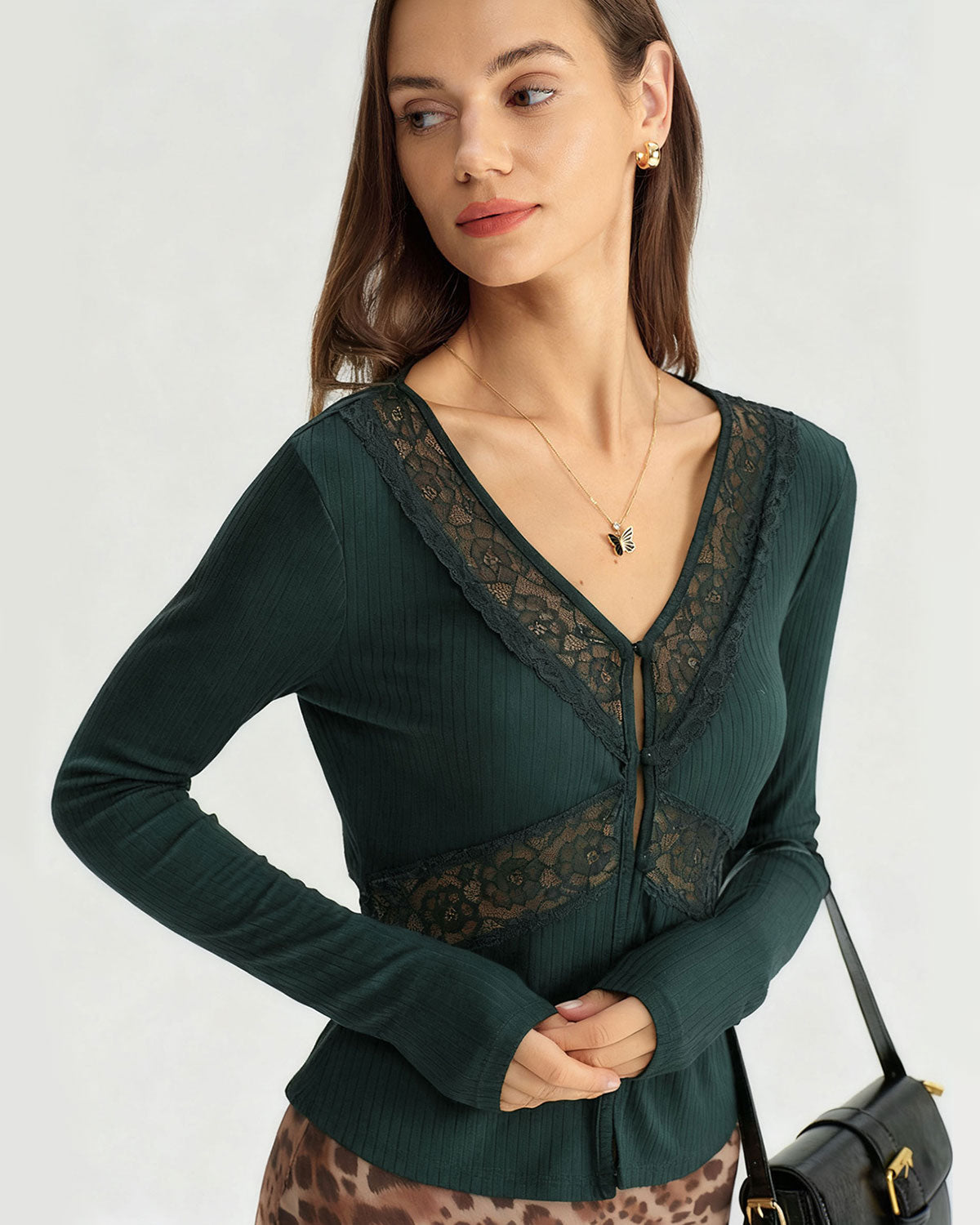 Green See Through Slim Knit Tee | Rihoas