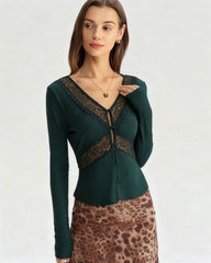 Green See Through Slim Knit Tee | Rihoas