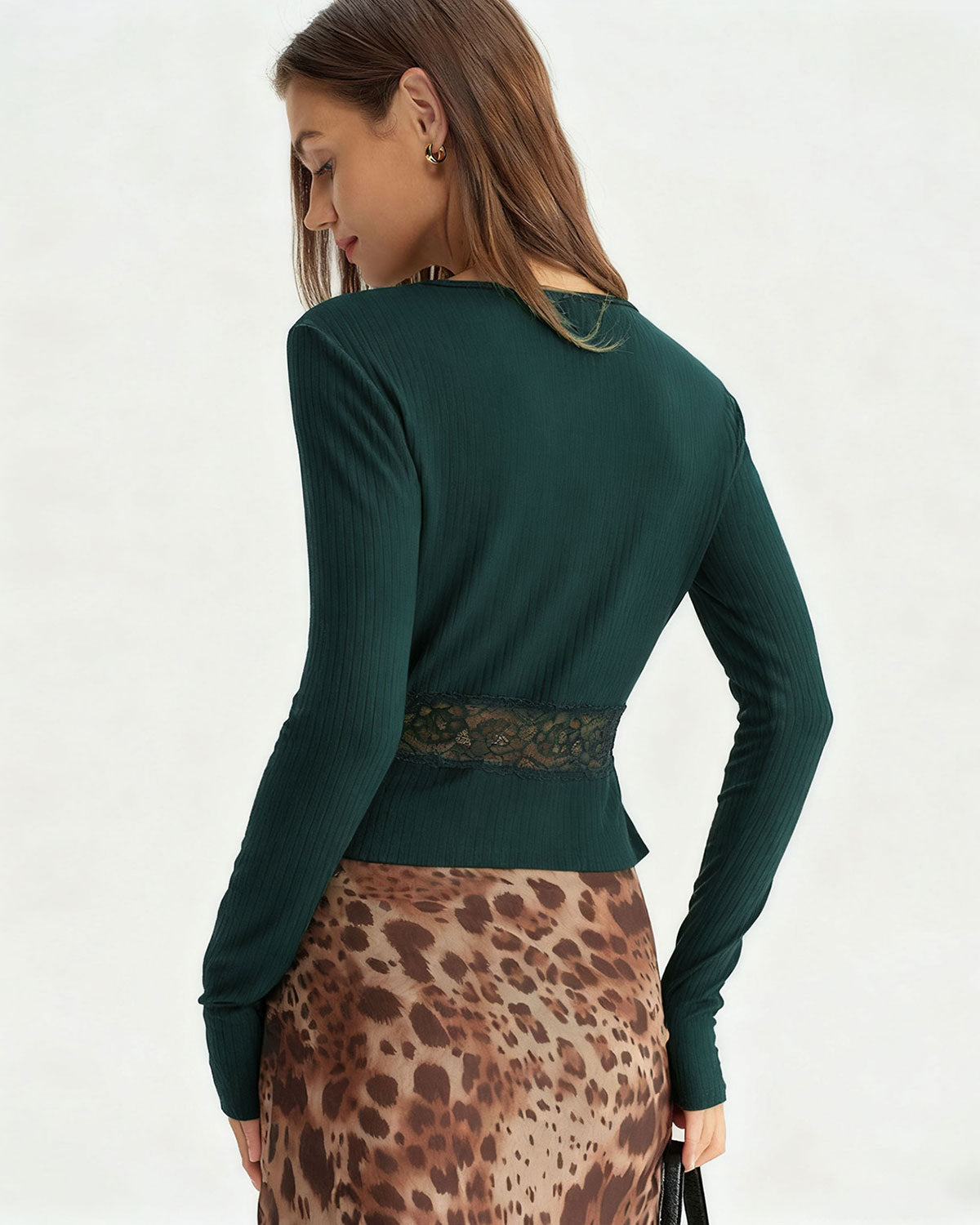 Green See Through Slim Knit Tee | Rihoas