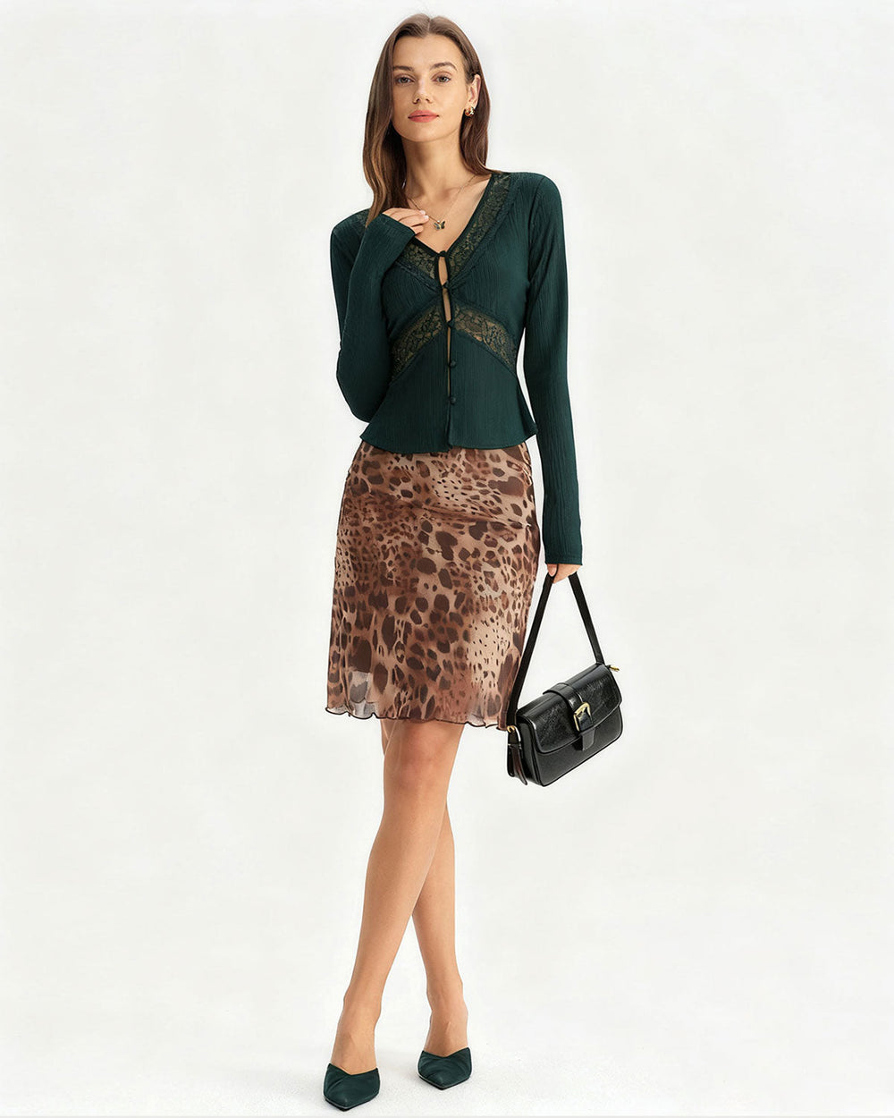 Green See Through Slim Knit Tee | Rihoas