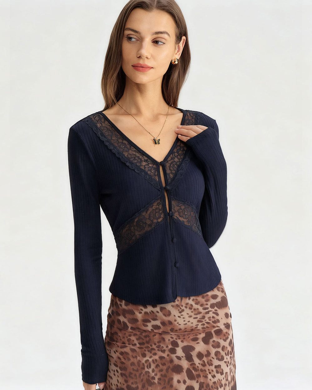 Blue See Through Slim Knit Tee | Rihoas