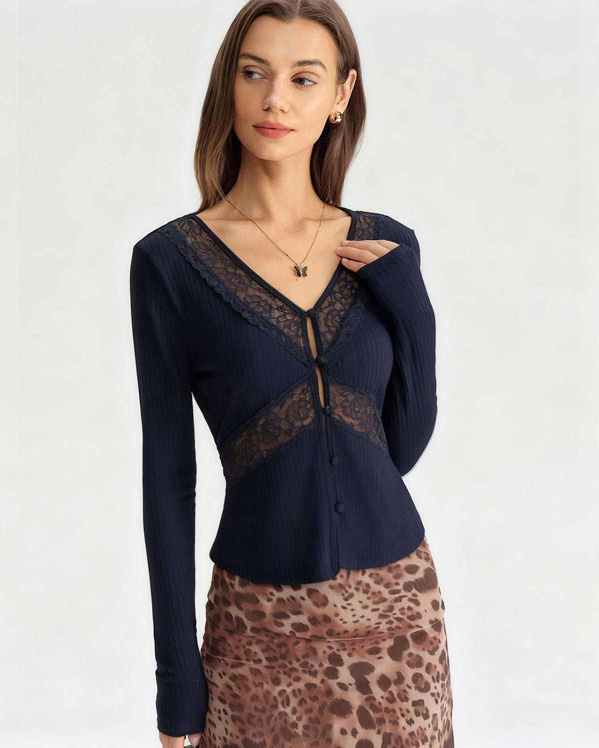 Blue See Through Slim Knit Tee | Rihoas