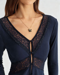 Blue See Through Slim Knit Tee | Rihoas
