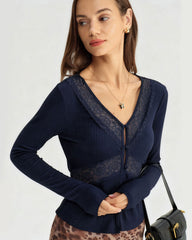 Blue See Through Slim Knit Tee | Rihoas