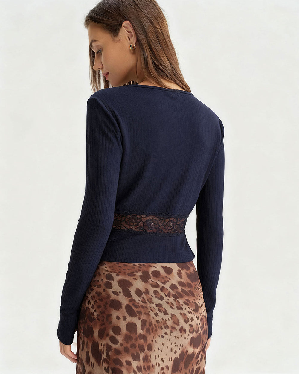 Blue See Through Slim Knit Tee | Rihoas