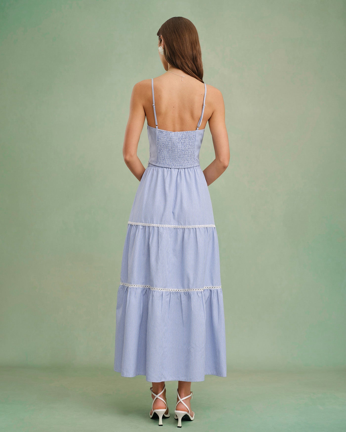 Blue Elastic Waist Midi Skirt | Rihoas