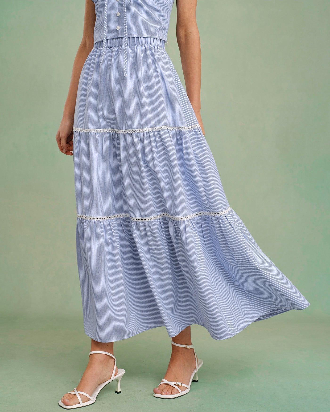 Blue Elastic Waist Midi Skirt | Rihoas
