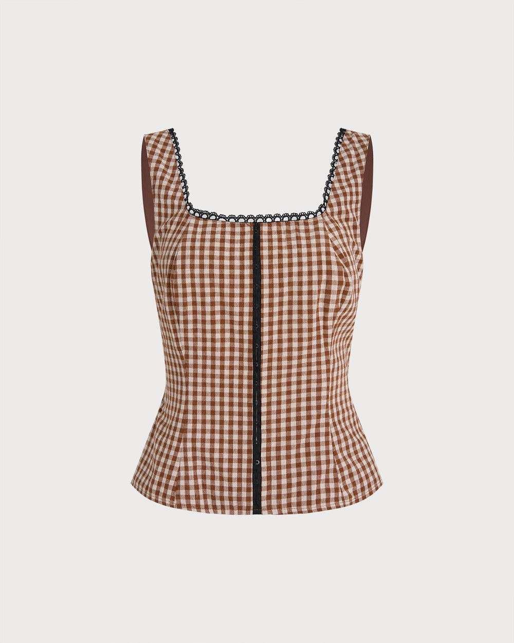 Brown Plaid Shirred Tank Top | Rihoas