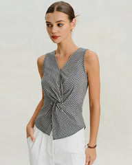 Black V Neck Plaid Tank Top | Rihoas