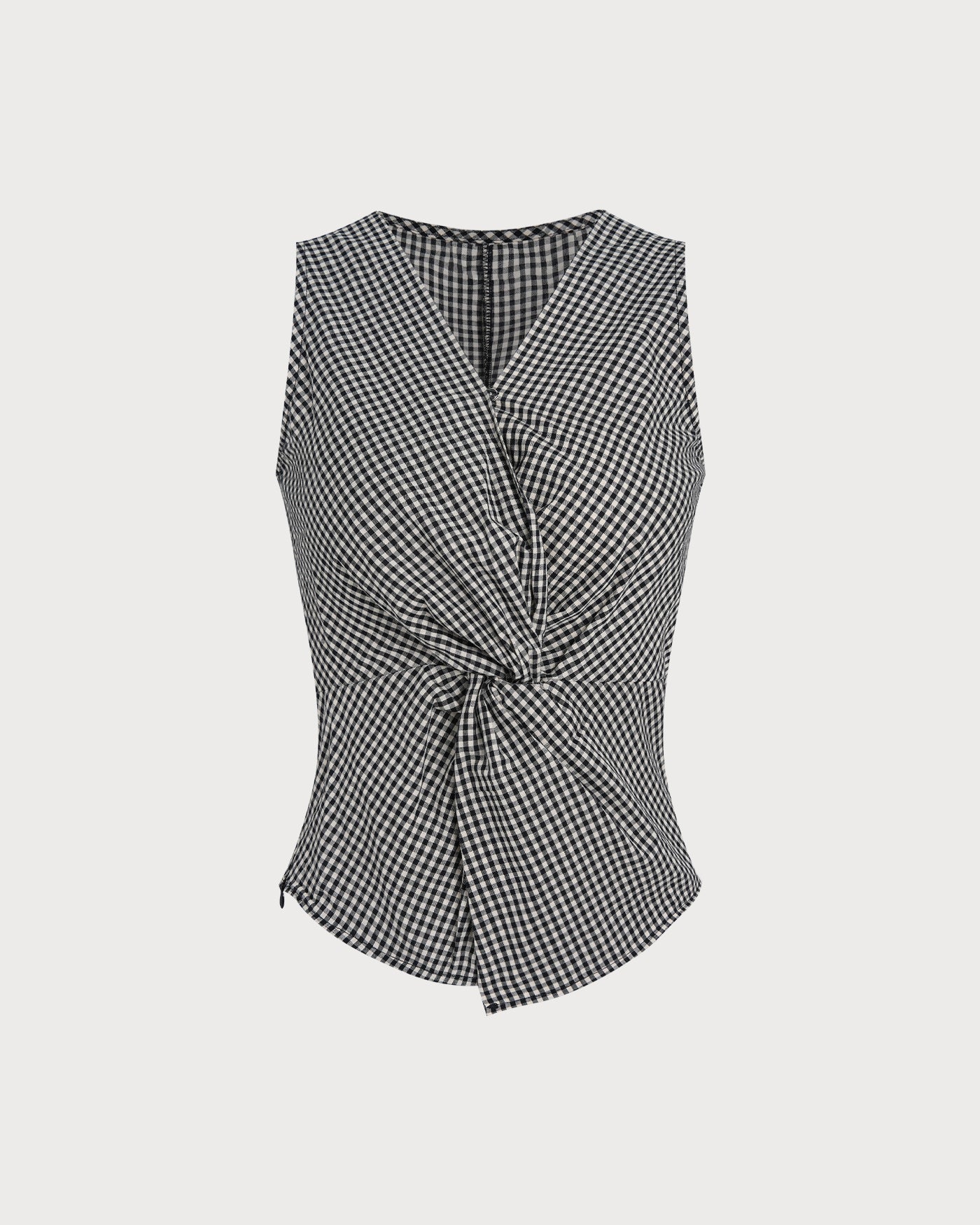 Black V Neck Plaid Tank Top | Rihoas