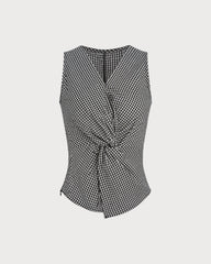 Black V Neck Plaid Tank Top | Rihoas
