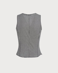 Black V Neck Plaid Tank Top | Rihoas