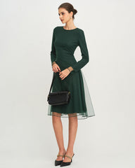 Green Round Neck Knit Mesh Midi Dress | Rihoas