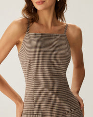 Brown Gingham Slip Mini Dress | Rihoas