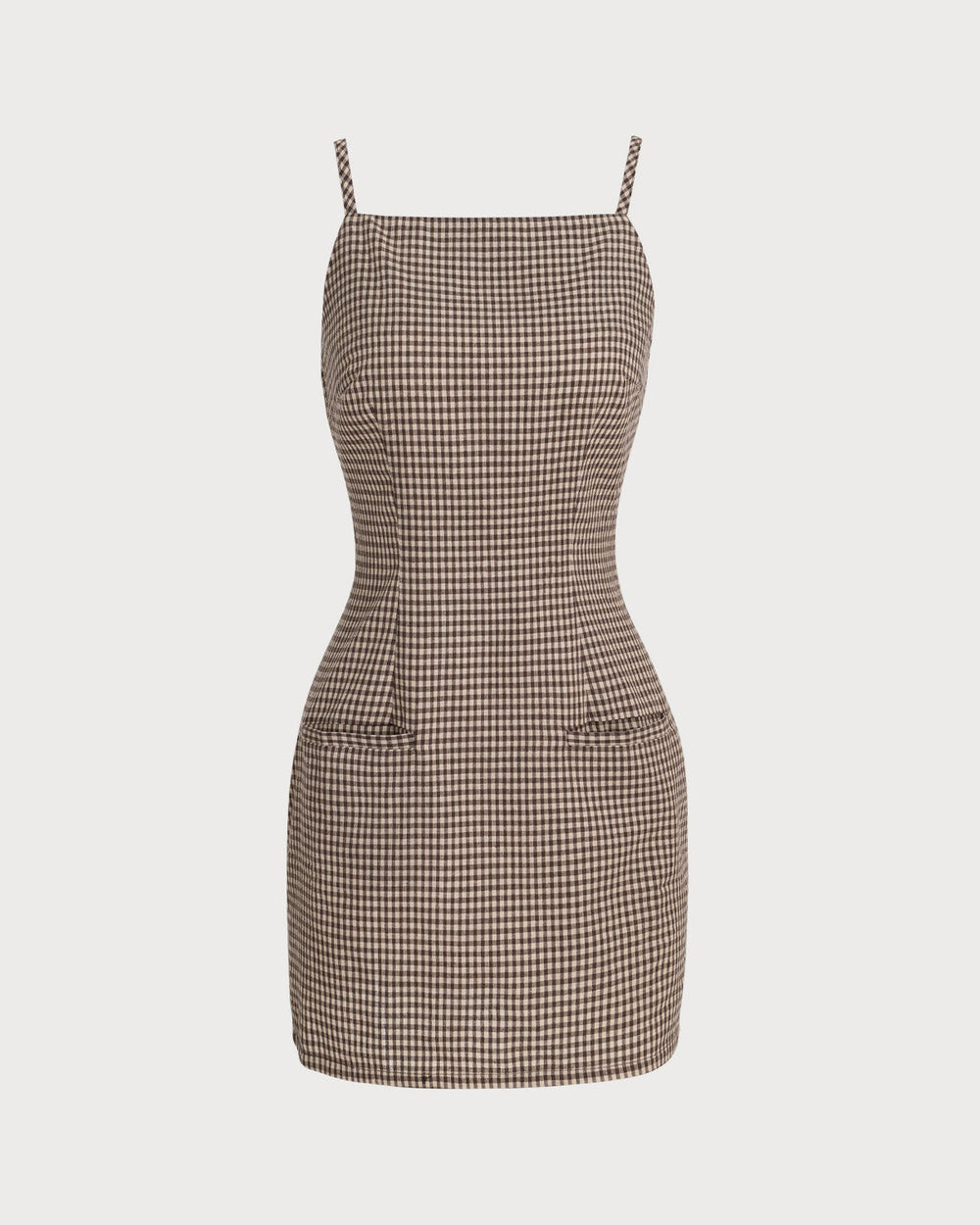 Brown Gingham Slip Mini Dress | Rihoas