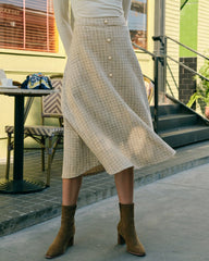The Pearl Button High Waisted Tweed Skirt | Rihoas