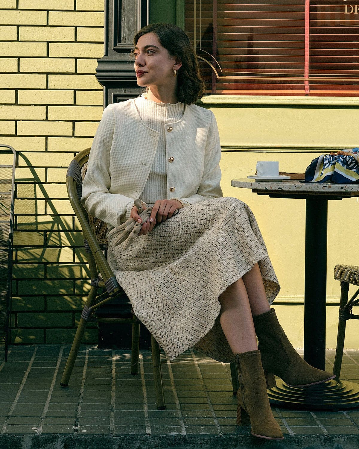 The Pearl Button High Waisted Tweed Skirt | Rihoas