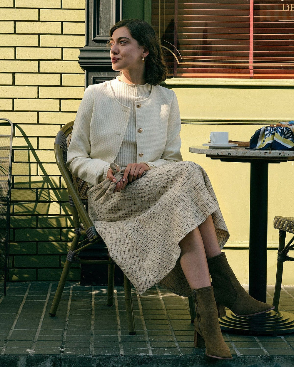 The Pearl Button High Waisted Tweed Skirt | Rihoas