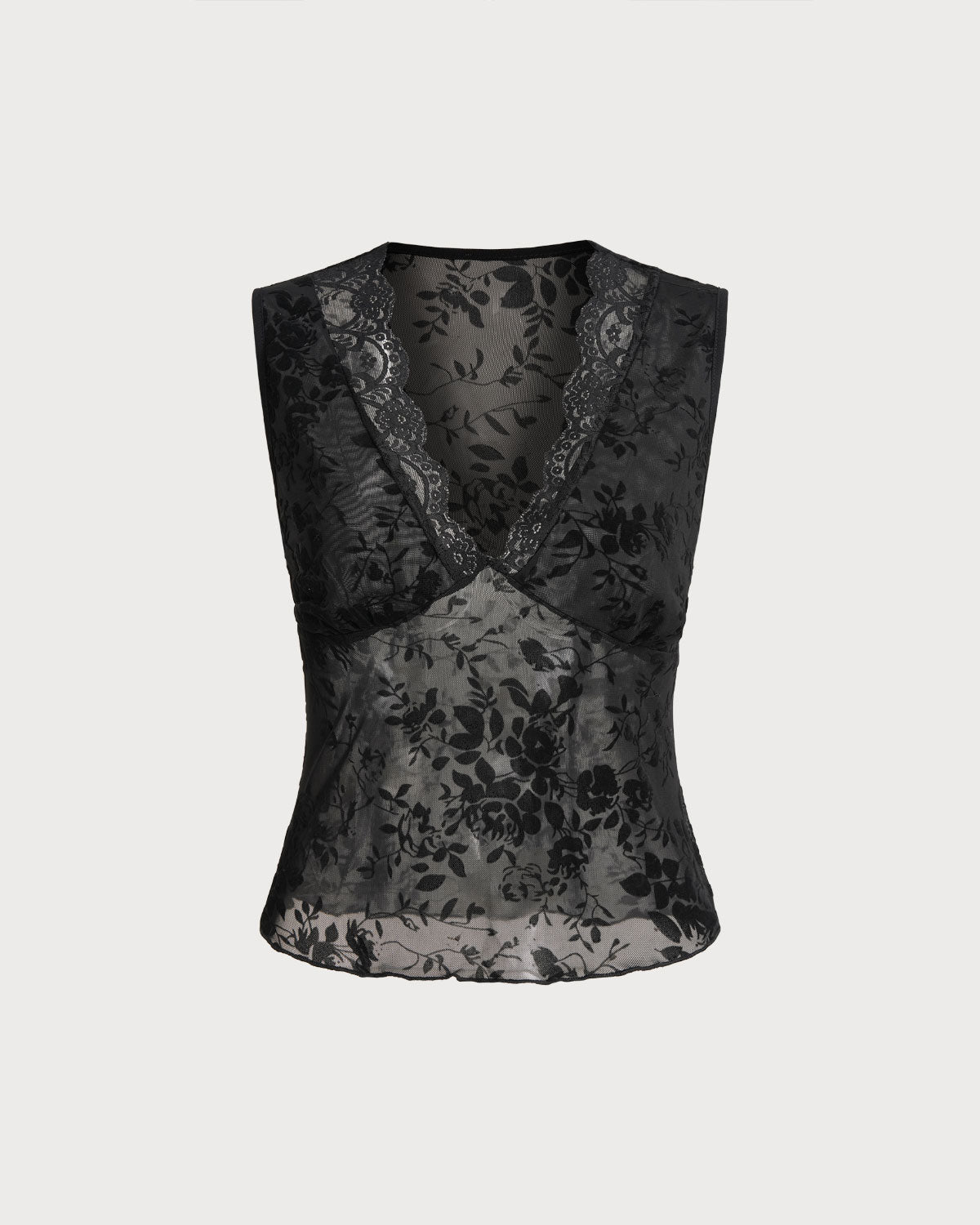 Black Lace V Neck Tank Top | Rihoas