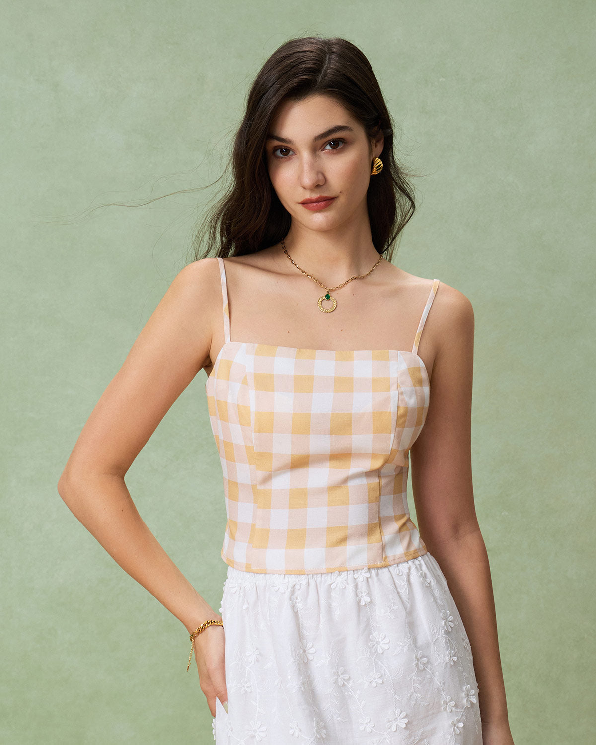 Yellow Plaid Cami Top | Rihoas