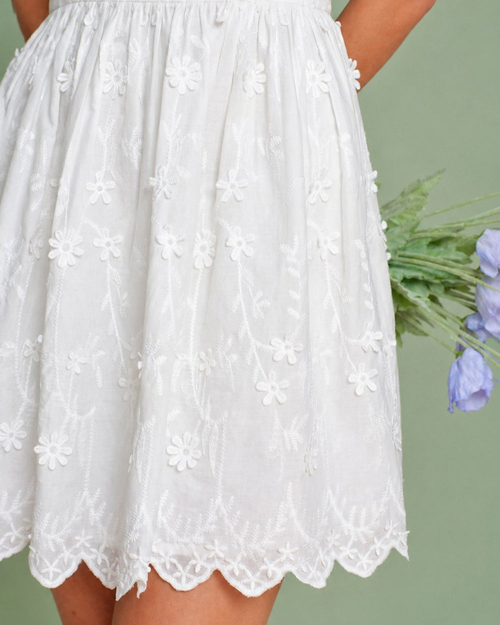 White Floral Embroidery Slip Mini Dress | Rihoas