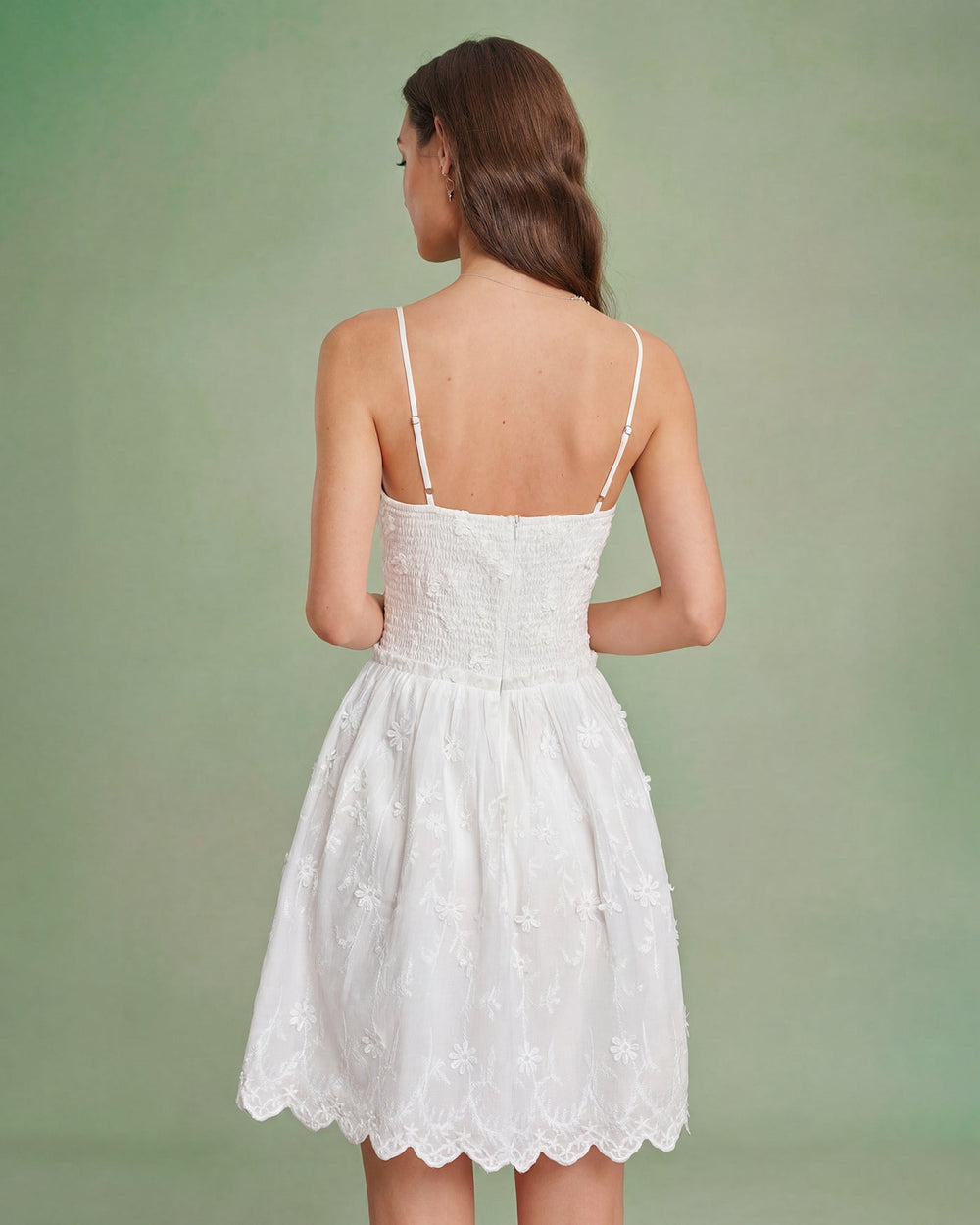 White Floral Embroidery Slip Mini Dress | Rihoas