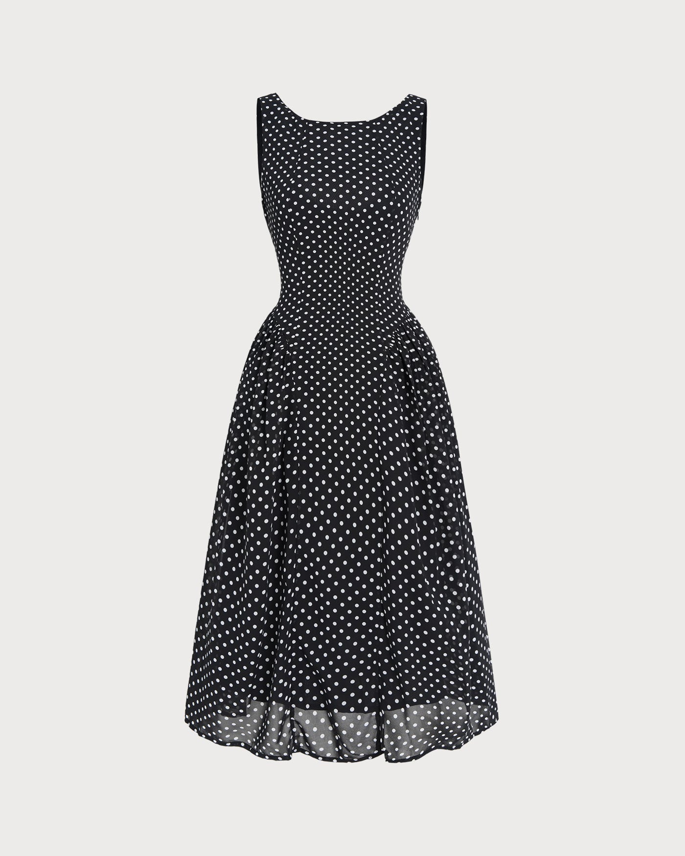 Black Polka Dot Chiffon Midi Dress | Rihoas