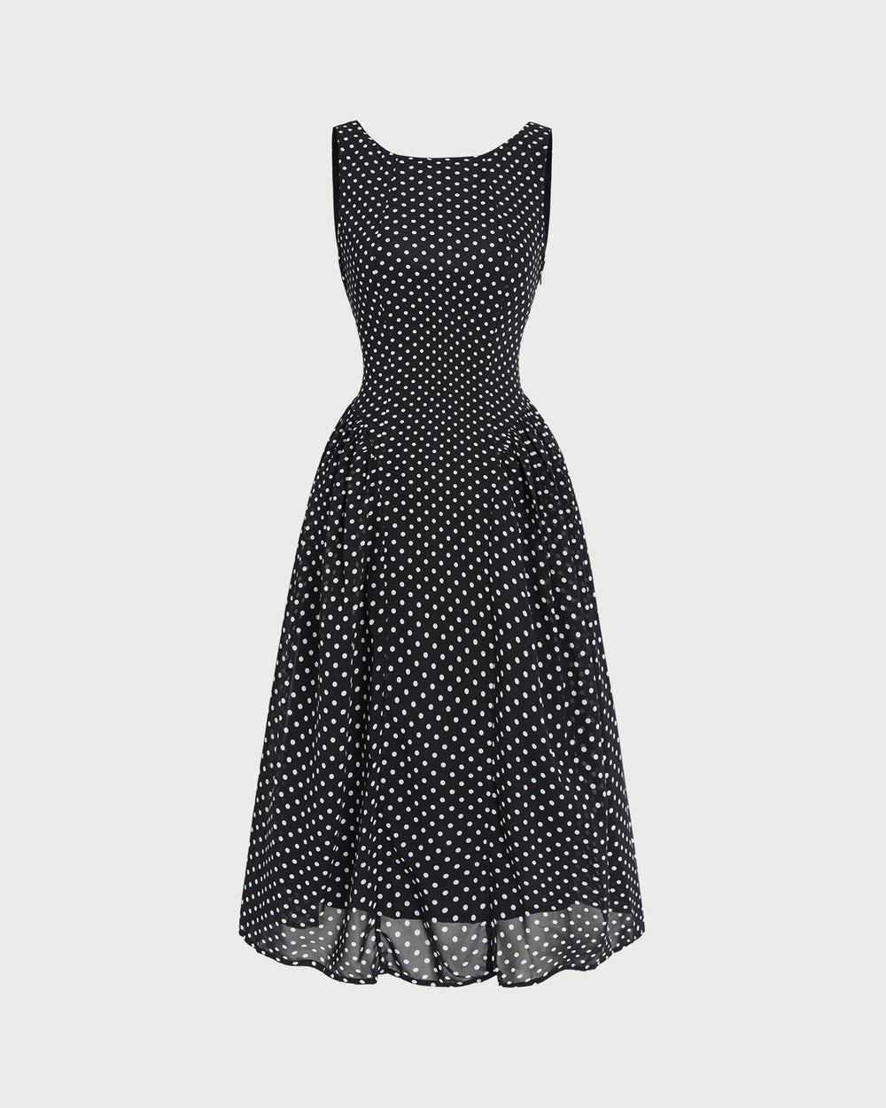 Black Polka Dot Chiffon Midi Dress | Rihoas