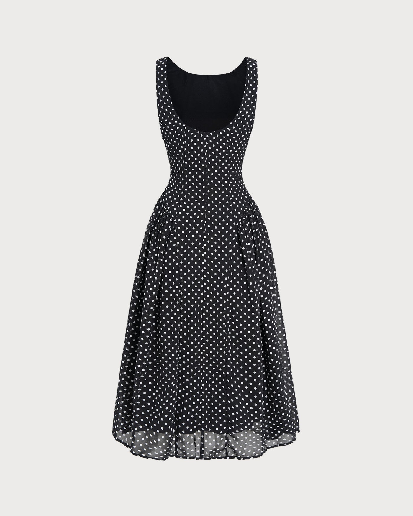 Black Polka Dot Chiffon Midi Dress | Rihoas