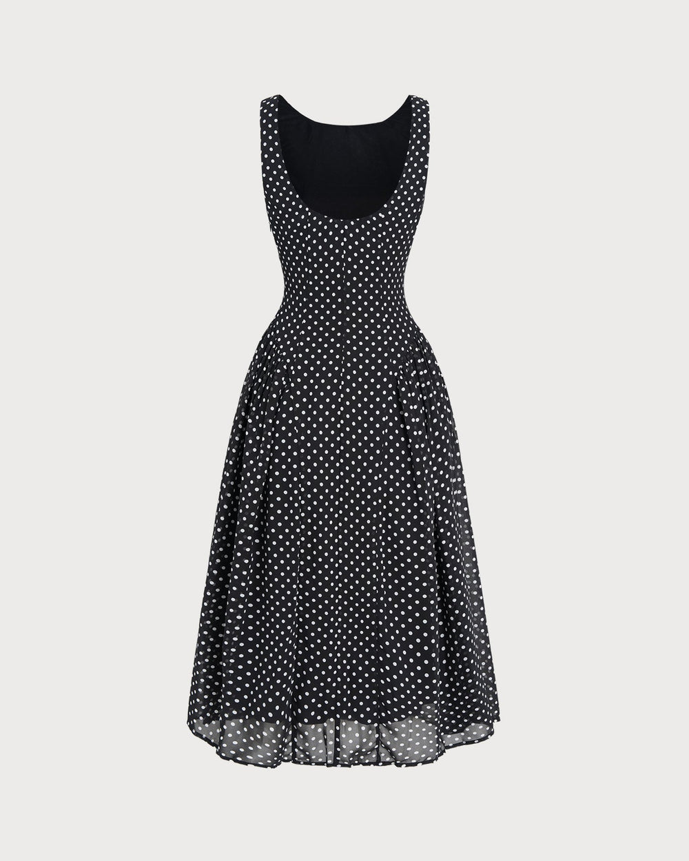 Black Polka Dot Chiffon Midi Dress | Rihoas