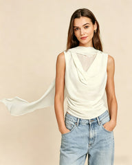 Apricot Round Neck Ruched Tee | Rihoas