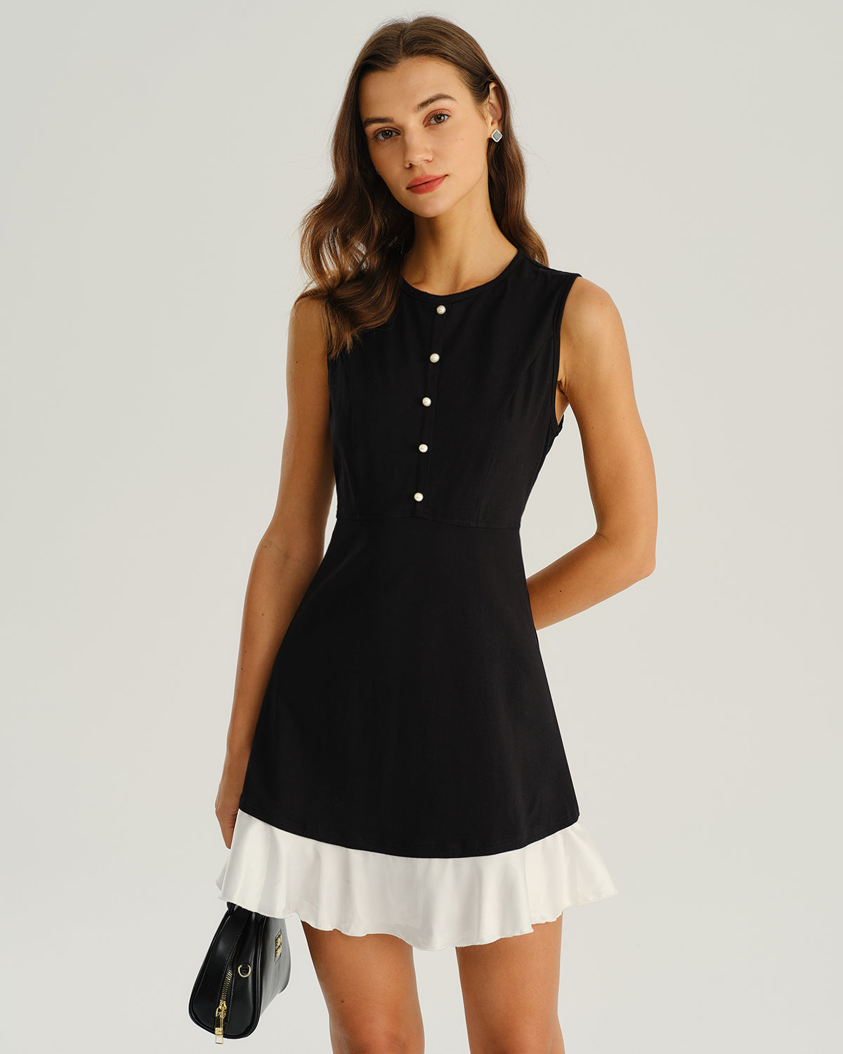 Black Contrasting A-Line Sleeveless Mini Dress | Rihoas