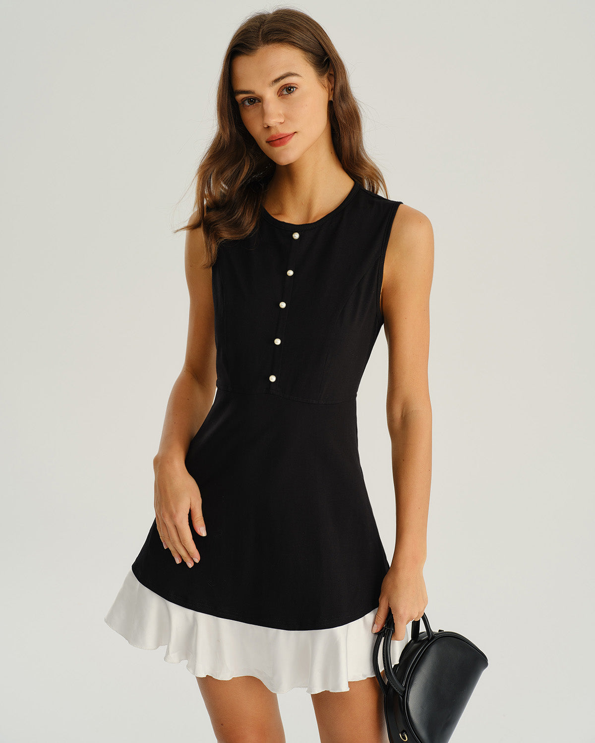 Black Contrasting A-Line Sleeveless Mini Dress | Rihoas