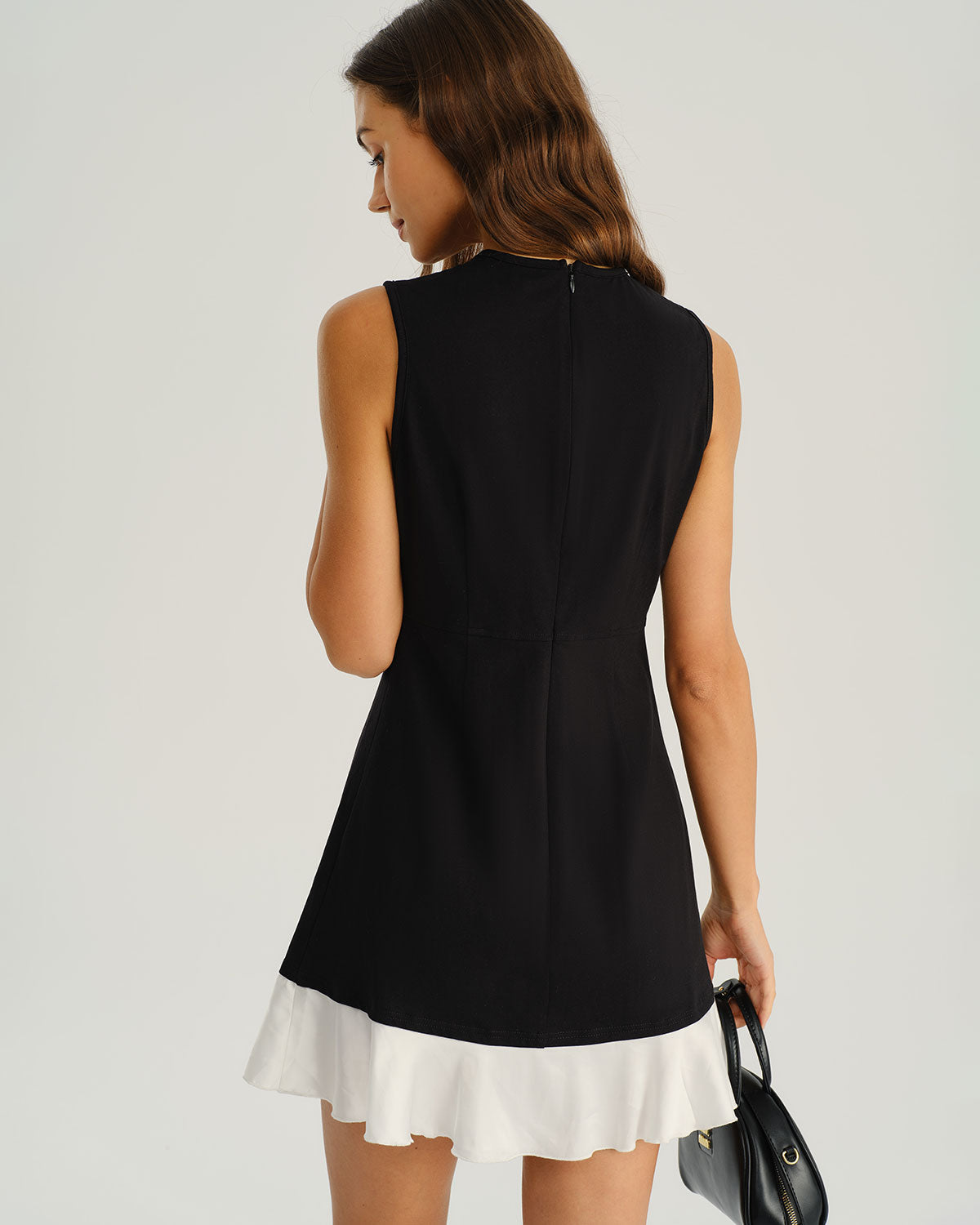 Black Contrasting A-Line Sleeveless Mini Dress | Rihoas