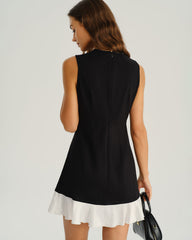 Black Contrasting A-Line Sleeveless Mini Dress | Rihoas
